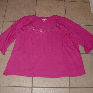 LIKE NEW Pinkish Purple Plus Sz 26 / 28 Embellished Square Neck Cotton Tee Shirt